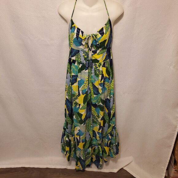 Aerie Paradise Palm Maxi Halter Dress Sz Med Tropical Boho Summer - Picture 4 of 12